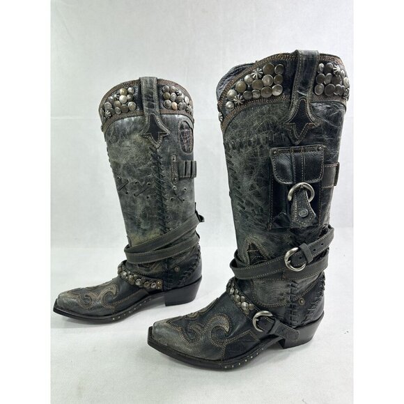 Double D by Old Gringo Frontier Trapper Black Boots 7.5 EUC - Picture 3 of 12